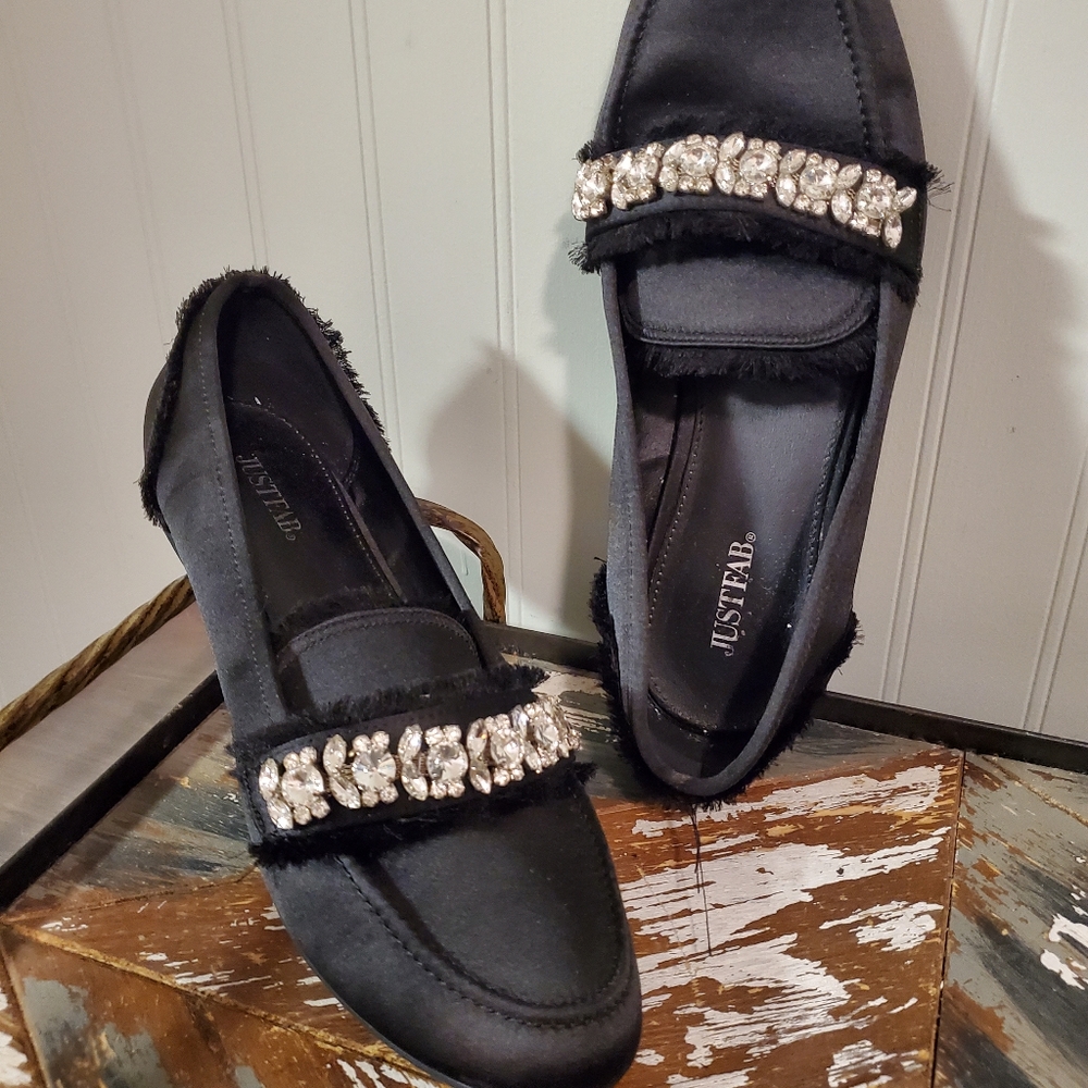 JustFab Loafers Blingy Rhinestones Black